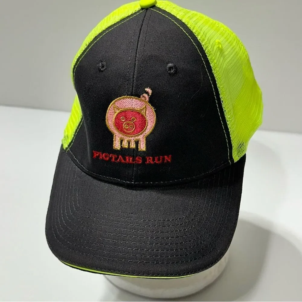Pigtails Run Trucker Hat Neon Yellow Mesh